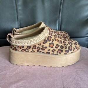 Olivia & Kate Stormy Brown Leopard Cheetah Mule Platform Fur Shoe